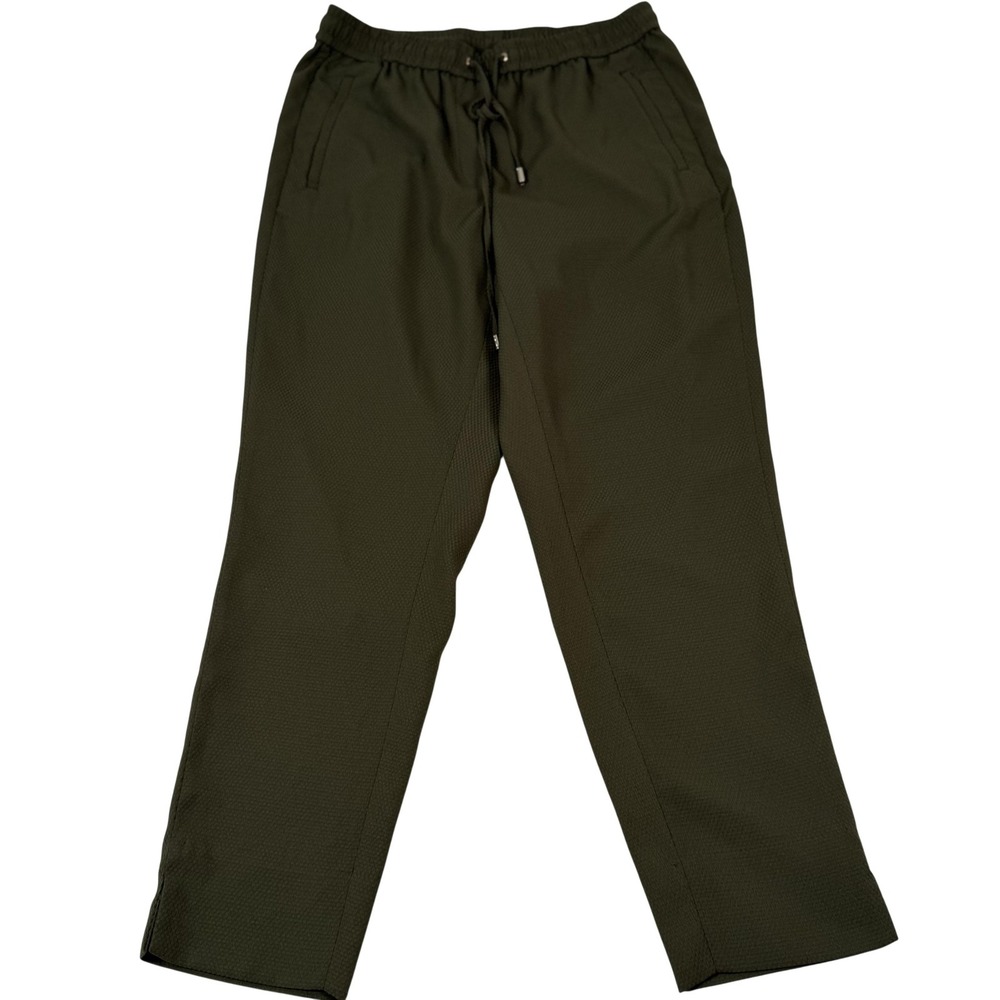 H&M Pants 8 Olive Green Textured Pull‎ On Ankle Cropped Elastic Waist Activewear